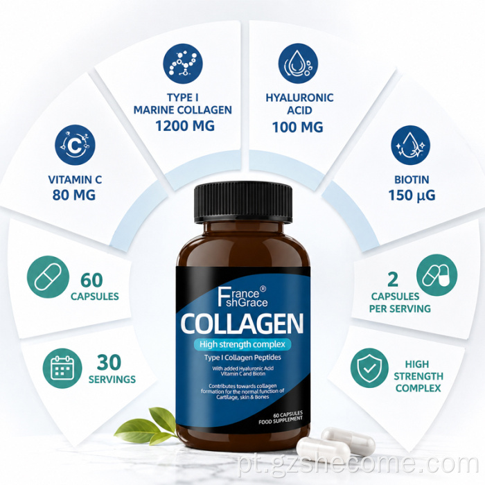 Os Peptídeos de Colágeno Marinho Shecome Orgânicos Cápsulas de Vitamina C